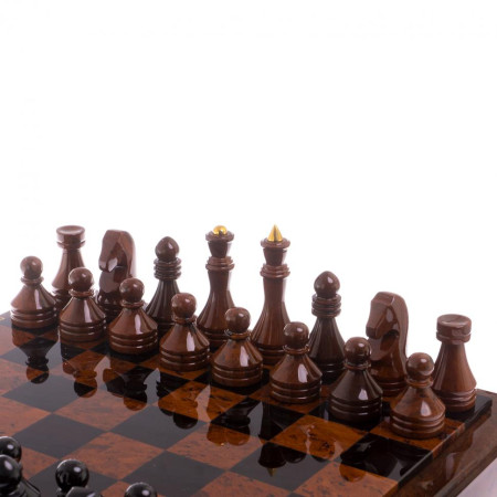 Шахматный ларец с фигурами &quot;Классический&quot; из обсидиана