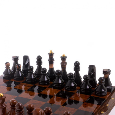 Шахматный ларец с фигурами &quot;Классический&quot; из обсидиана