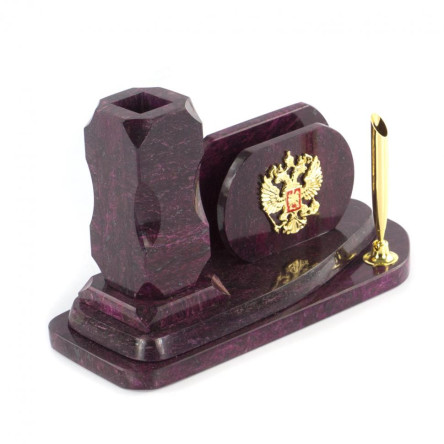 Визитница настольная "Герб РФ" камень змеевик