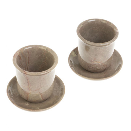 Кофейная пара из бежевого мрамора 120 мл (2 чашки, 2 блюдца)