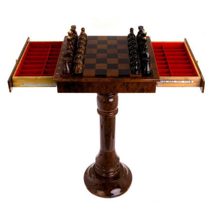 Шахматный стол с фигурами "Классический" камень обсидиан