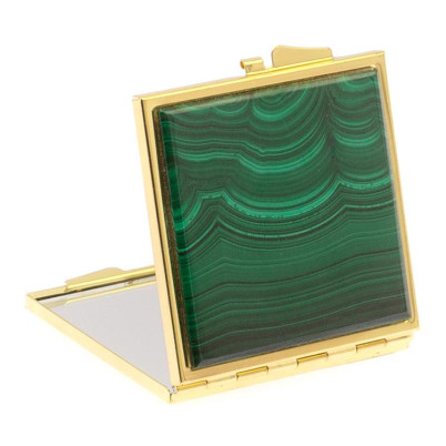 Зеркало квадратное карманное из малахита цвет золото