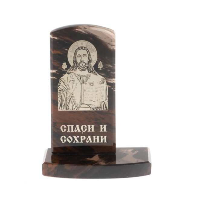 Икона настольная &quot;Спаситель&quot; камень обсидиан