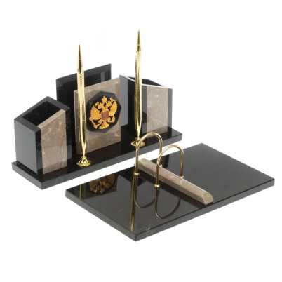 Письменный набор &quot;Канцелярский&quot; с гербом камень бежевый мрамор