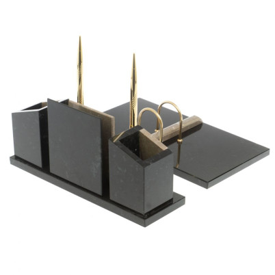 Письменный набор &quot;Канцелярский&quot; с гербом камень бежевый мрамор