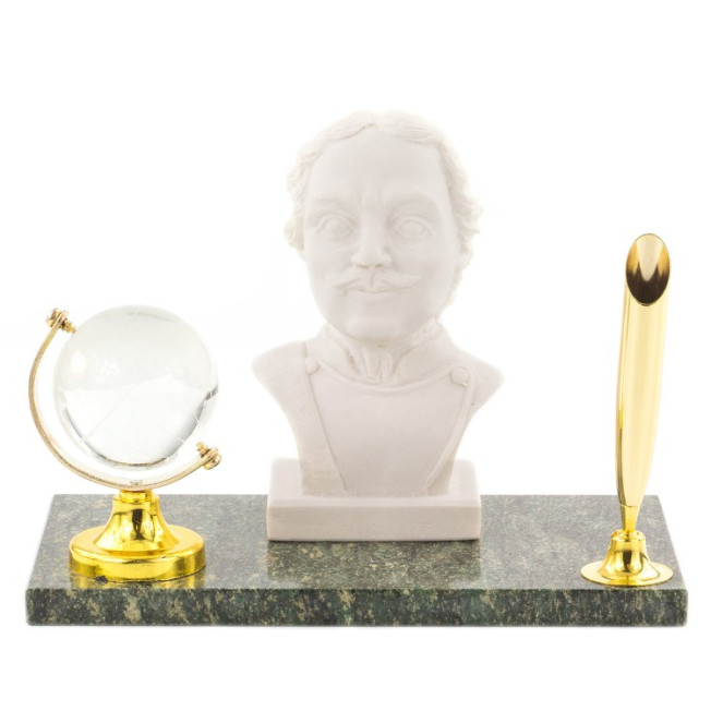 Подставка под ручку &quot;Бюст Петр I&quot; мрамолит змеевик