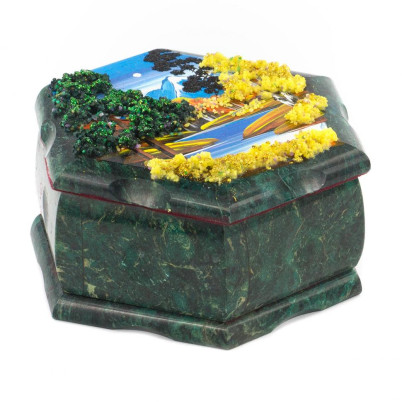 Шкатулка Шестигранная с рисунком &quot;Осенний пейзаж&quot; 14х12,5х7 см