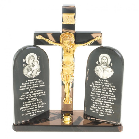 Икона с крестом "Спаситель" камень обсидиан