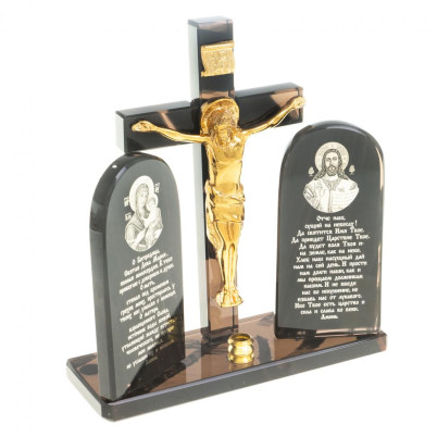 Икона с крестом &quot;Спаситель&quot; камень обсидиан