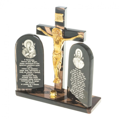 Икона с крестом &quot;Спаситель&quot; камень обсидиан