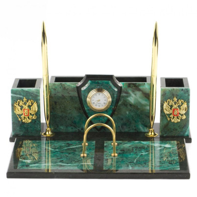 Письменный прибор &quot;Щит&quot; из камня змеевик