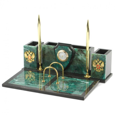 Письменный прибор &quot;Щит&quot; из камня змеевик