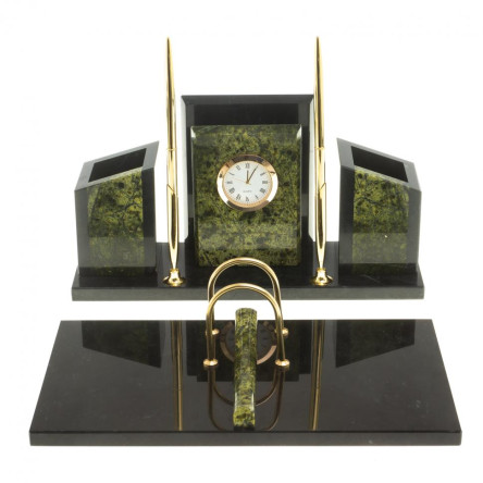 Письменный набор "Канцелярский" с часами камень змеевик