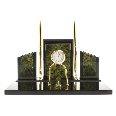 Письменный набор "Канцелярский" с часами камень змеевик