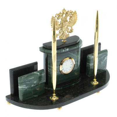 Письменный прибор &quot;Герб РФ&quot; из офиокальцита