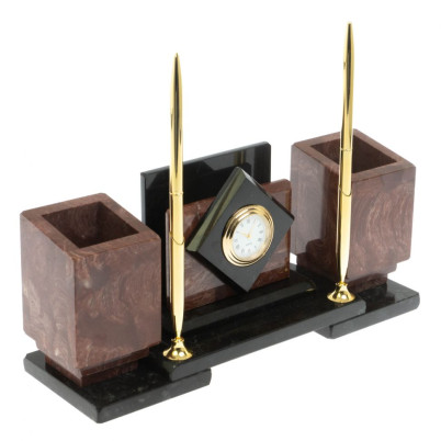 Настольный набор &quot;Офисный&quot; из лемезита с часами