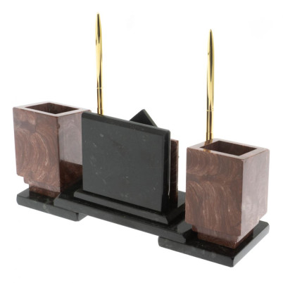 Настольный набор &quot;Офисный&quot; из лемезита с часами