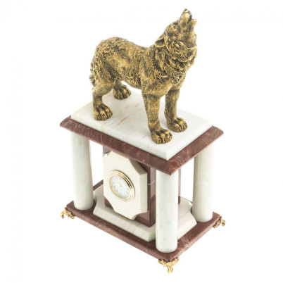 Часы настольные &quot;Волк&quot; лемезит, мрамор