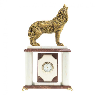 Часы настольные &quot;Волк&quot; лемезит, мрамор