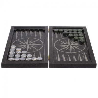 Нарды с гравировкой &quot;Танк / Роза ветров&quot; из гранита