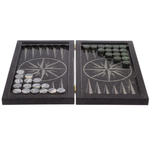 Нарды с гравировкой "Танк / Роза ветров" из гранита —