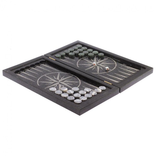 Нарды с гравировкой &quot;Танк / Роза ветров&quot; из гранита