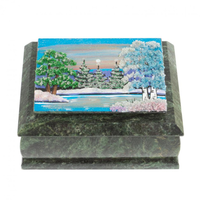Шкатулка с рисунком &quot;Зима&quot; из змеевика 16х12х7,5 см
