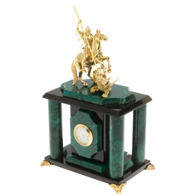 Каминные / настольные часы "Георгий Победоносец"  змеевик бронза