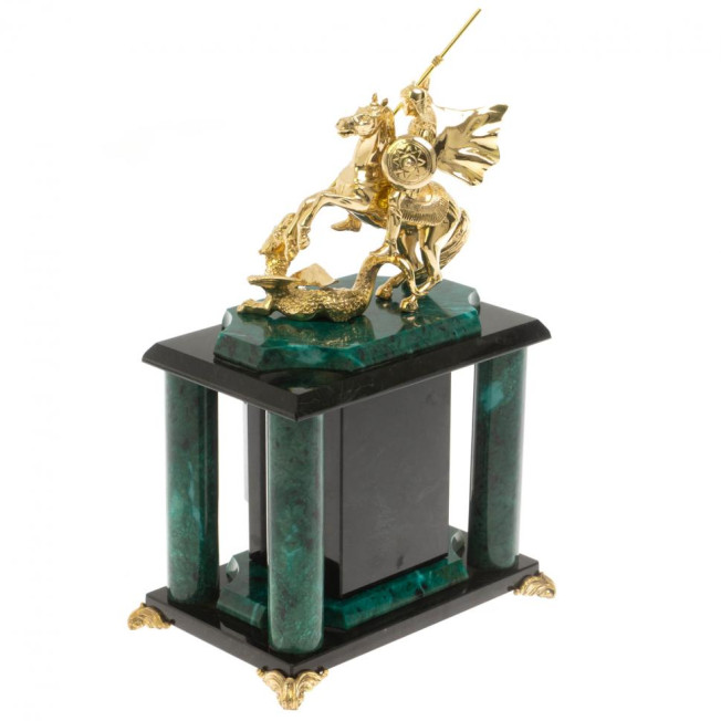 Каминные / настольные часы "Георгий Победоносец"  змеевик бронза