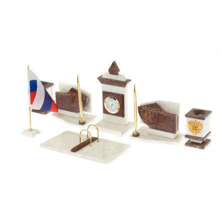 Письменный прибор мрамор лемезит с гербом и флагом России