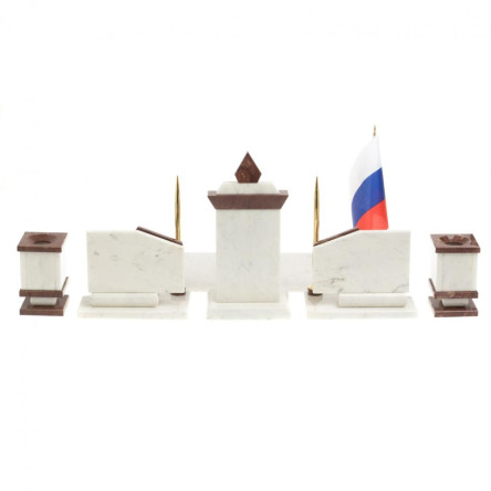 Письменный прибор мрамор лемезит с гербом и флагом России