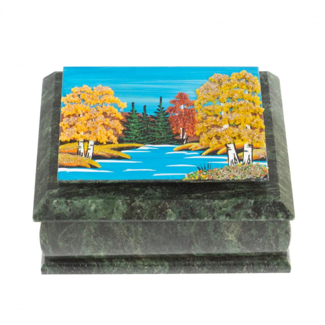 Шкатулка с рисунком &quot;Осень&quot; из змеевика 16х12х7,5 см