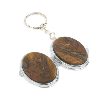 Складное зеркало брелок тигровый глаз овальное