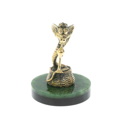 Статуэтка &quot;Змея с дудочкой&quot; бронза на подставке из нефрита