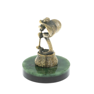 Статуэтка &quot;Змея с дудочкой&quot; бронза на подставке из нефрита