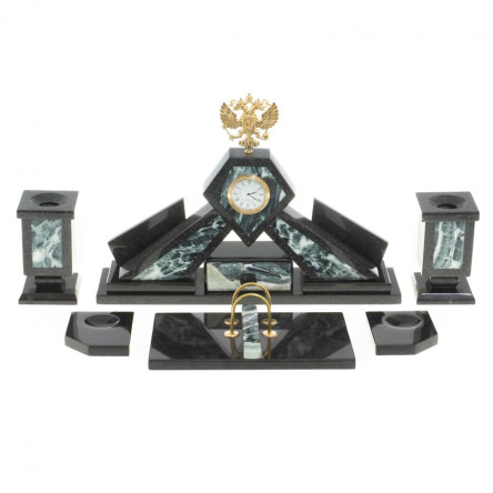 Письменный набор "Герб РФ" камень офиокальцит