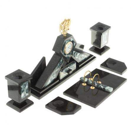 Письменный набор "Герб РФ" камень офиокальцит