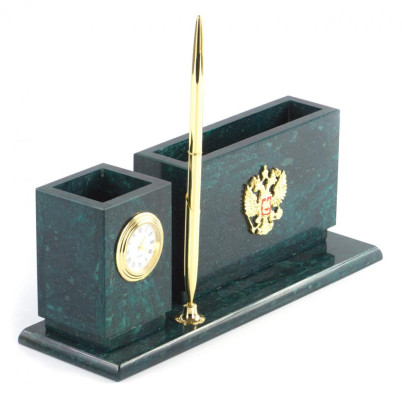 Письменный мини-набор &quot;Герб России&quot; камень змеевик