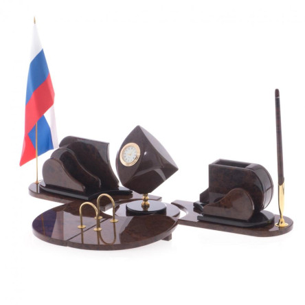 Письменный прибор "Лидер" камень обсидиан коричневый