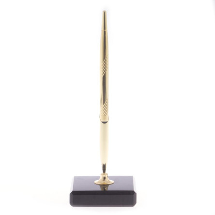 Ручка металлическая на подставке из черного обсидиана 7х7 см