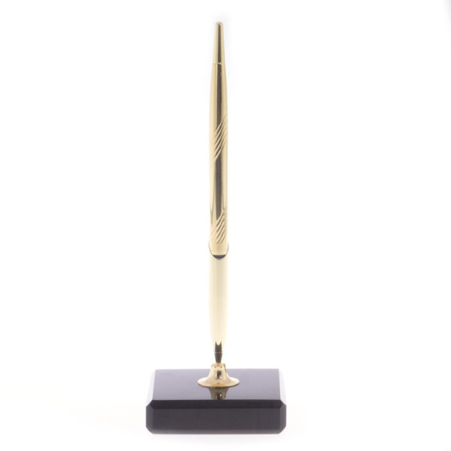 Ручка металлическая на подставке из черного обсидиана 7х7 см