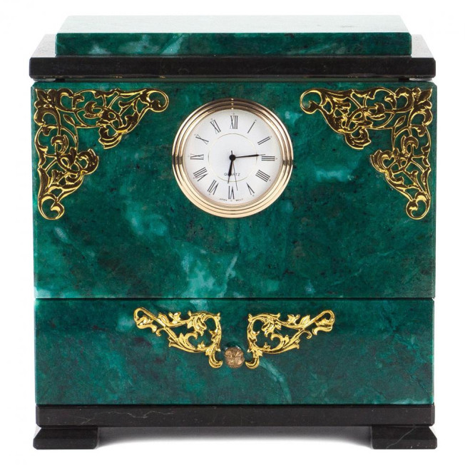 Ларец для украшений с часами и зеркалом камень змеевик