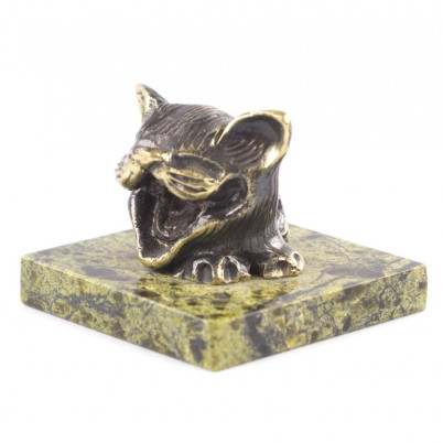 Настольная фигурка из бронзы &quot;Кот улыбка&quot; камень змеевик