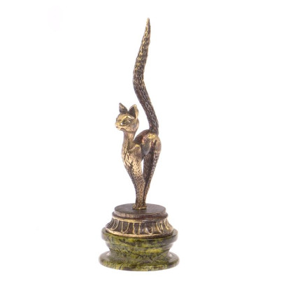 Статуэтка &quot;Кошка с длинным хвостом&quot; бронза змеевик