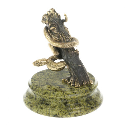 Статуэтка подставка под ручку &quot;Змея на дереве&quot; змеевик бронза