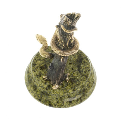 Статуэтка подставка под ручку &quot;Змея на дереве&quot; змеевик бронза