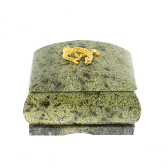 Шкатулка из змеевика с ящерицей 8,5х6,5х5,5 см