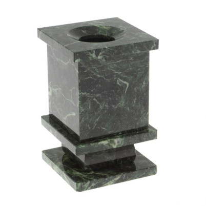 Карандашница из змеевика с часами 7х7х12 см