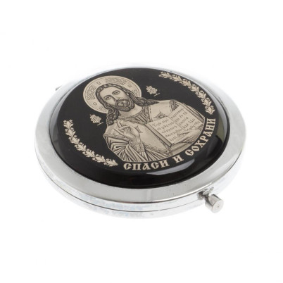 Зеркало с иконой &quot;Спаси и сохрани&quot; из черного обсидиана