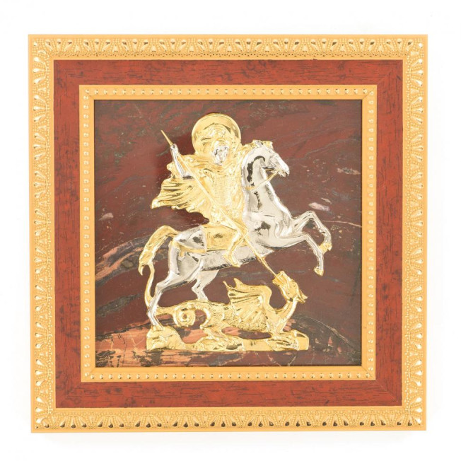 Панно "Георгий Победоносец" яшма багет